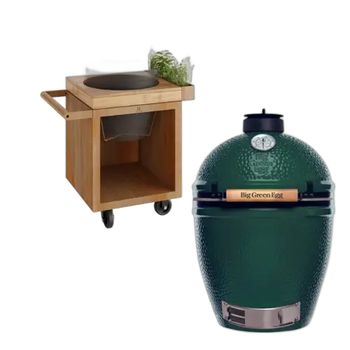 Big Green Egg Large + OFYR BGE Tafel Corten 65 Teak Wood